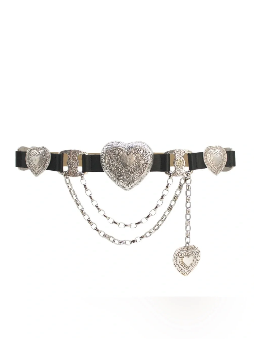 Streets Ahead Heart Chain Concho Belt Black Leather| Silver Engraved| Western - Picture 7 of 9